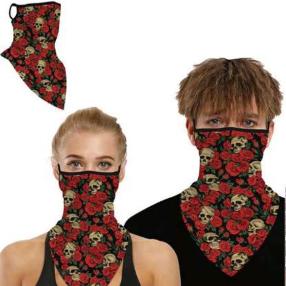 Skull and Roses Print Face Scarf Bandana Face Mask - Picture 4 of 4